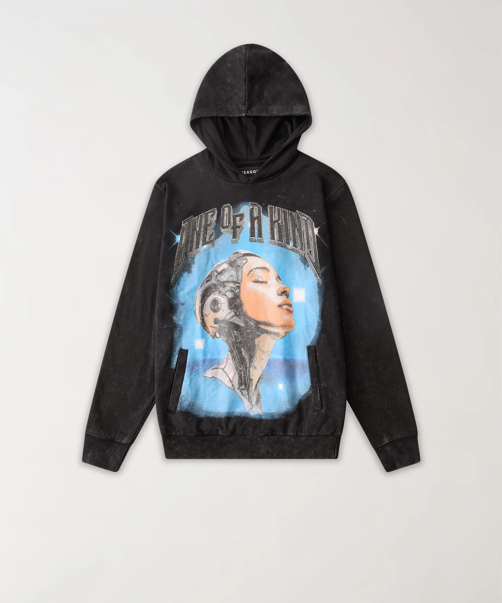 Washed One Of A Kind Rhinestone Hoodie - Charcoal