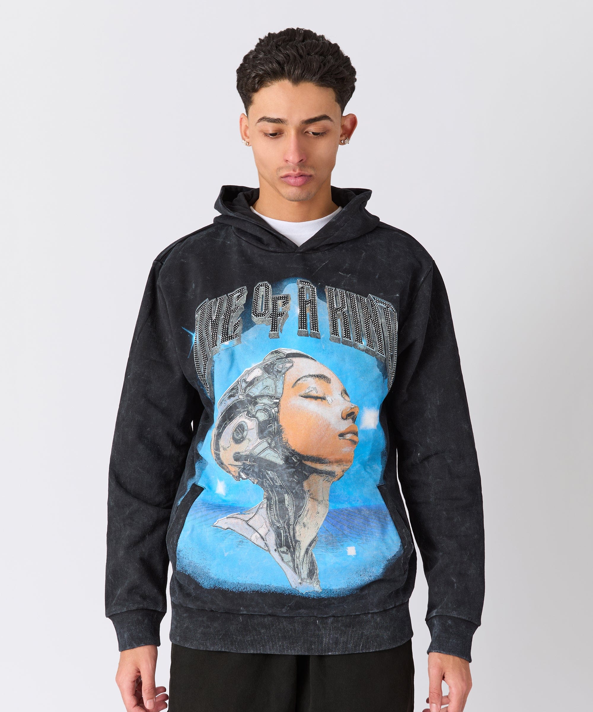 Washed One Of A Kind Rhinestone Hoodie - Charcoal - Image 2