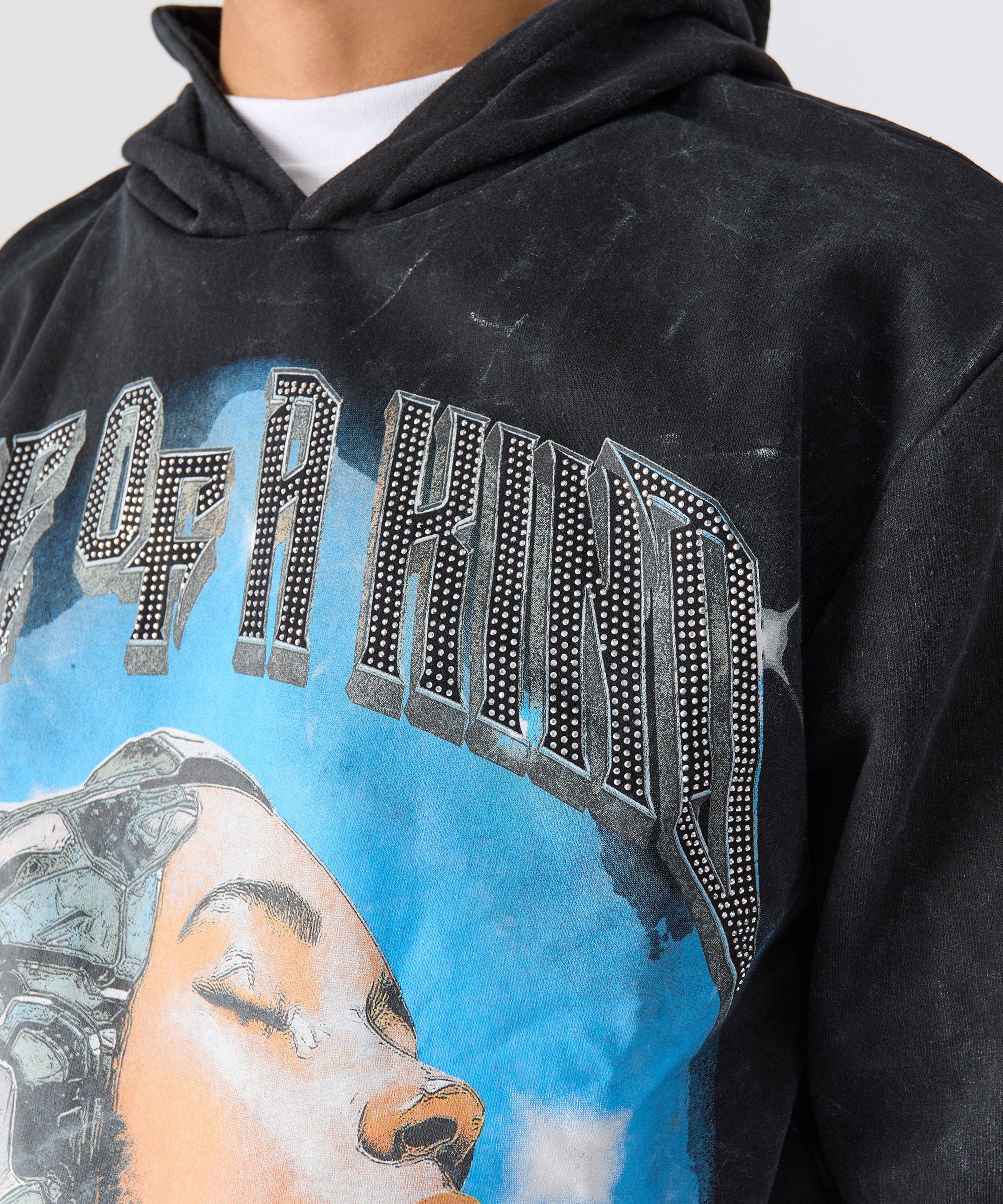 Washed One Of A Kind Rhinestone Hoodie - Charcoal - Image 5