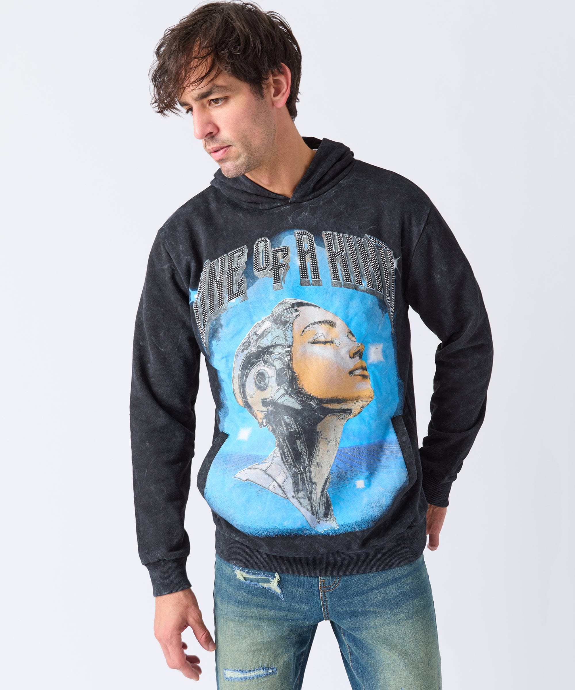 Washed One Of A Kind Rhinestone Hoodie - Charcoal - Image 6