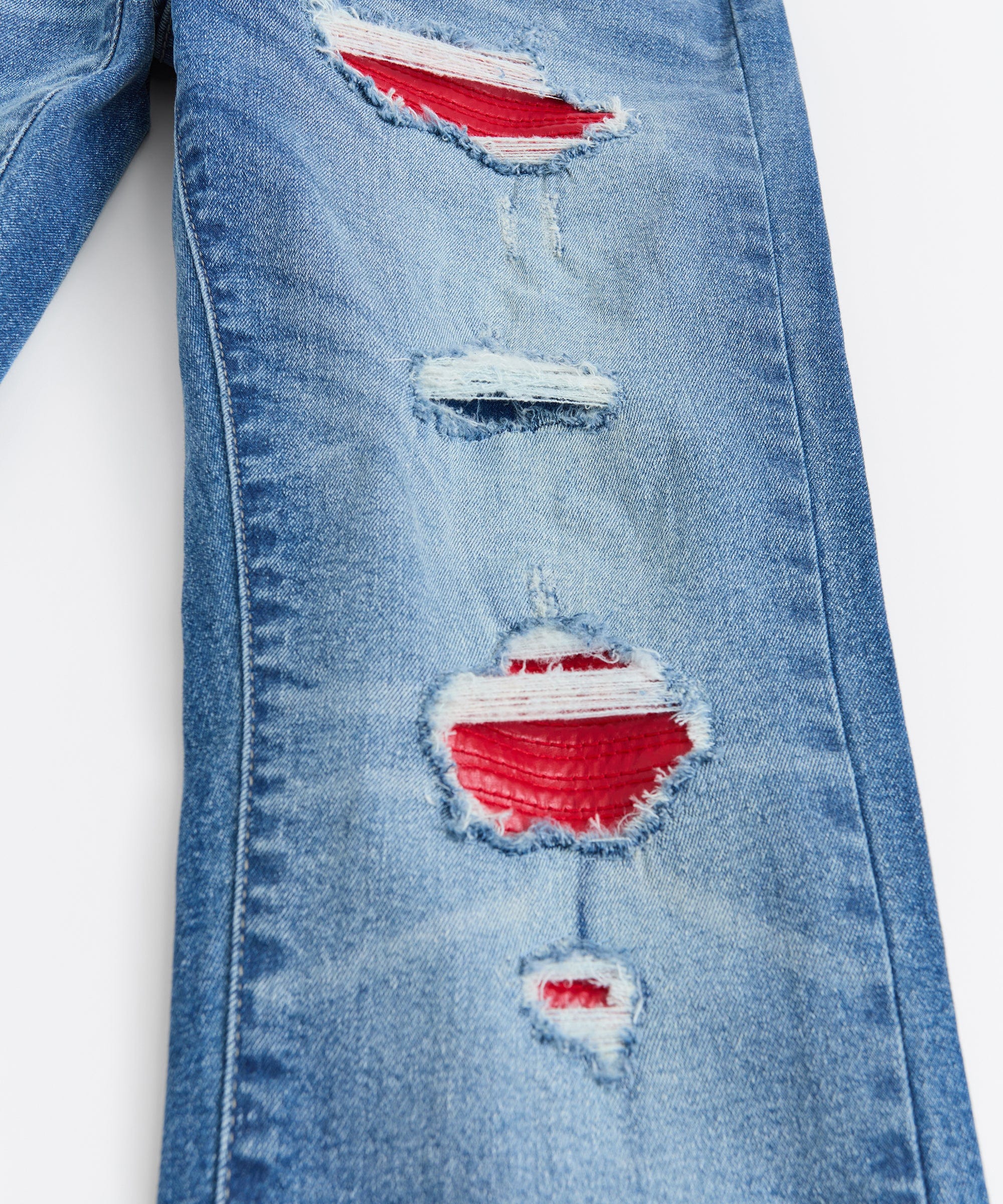 Washed Rip And Repair Denim Jeans - Medium Indigo - Image 2