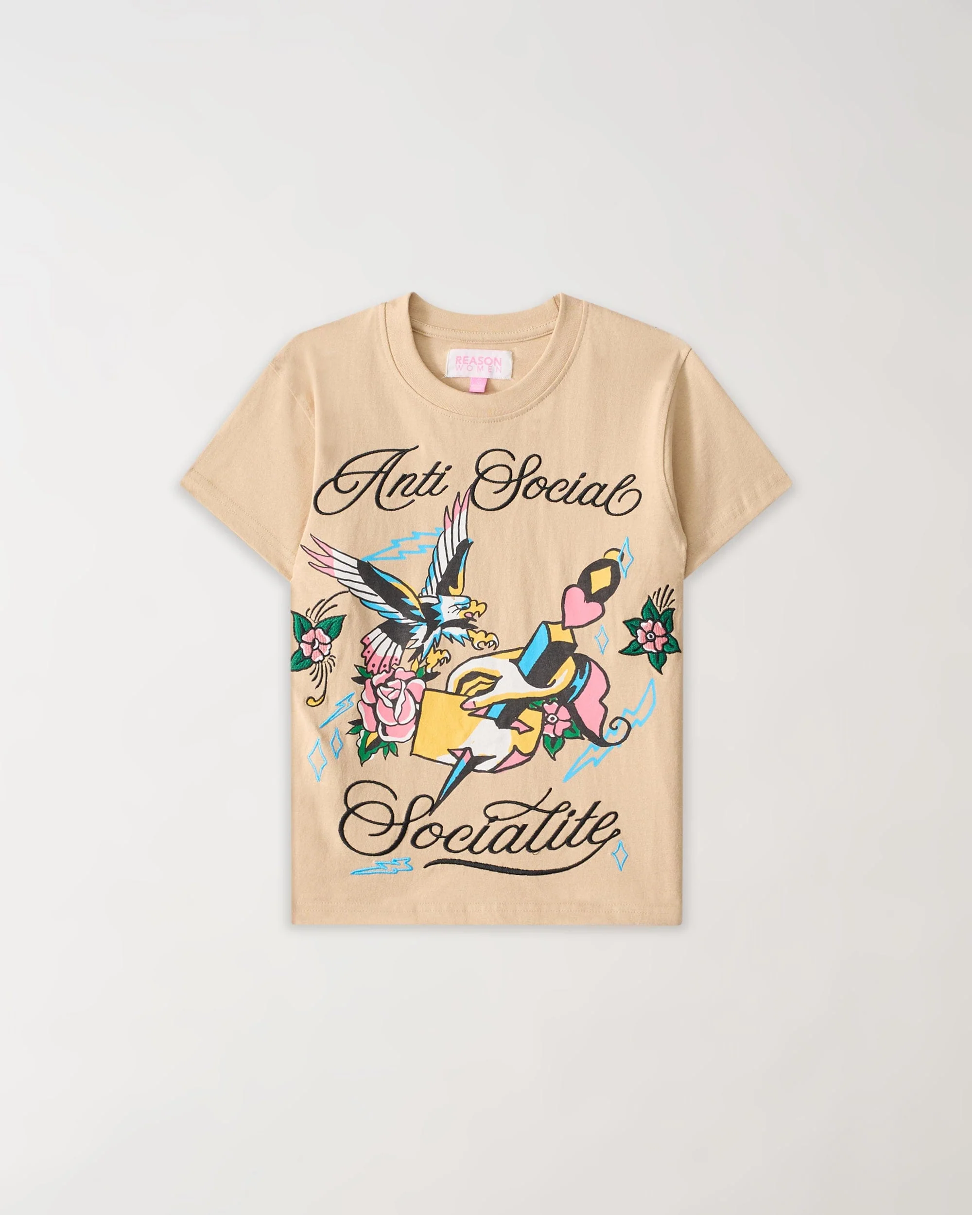 Women Anti Social Embroidered Short Sleeve Tee - Off White