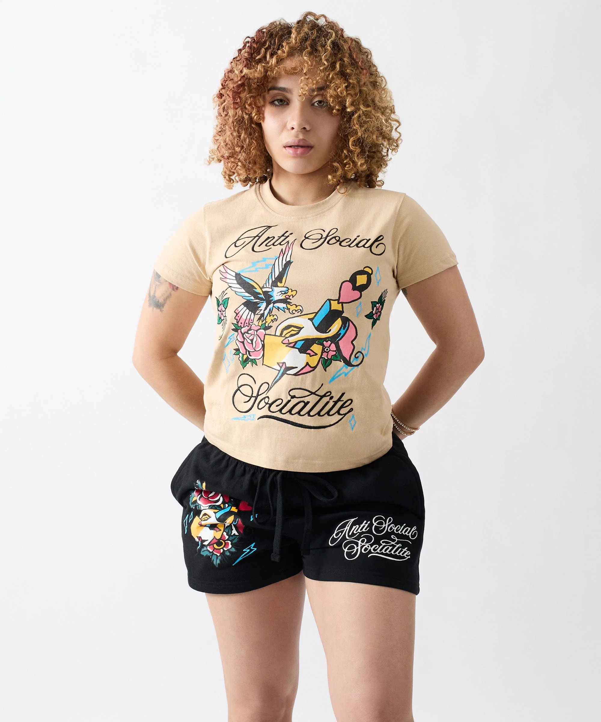 Women Anti Social Embroidered Short Sleeve Tee - Off White - Image 3