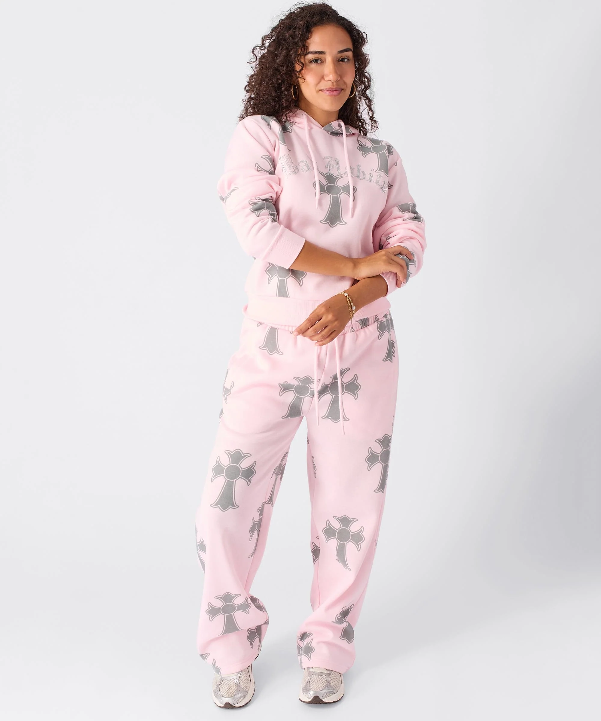 Women Bad Habits Rhinestones Cropped Hoodie - Pink - Image 10