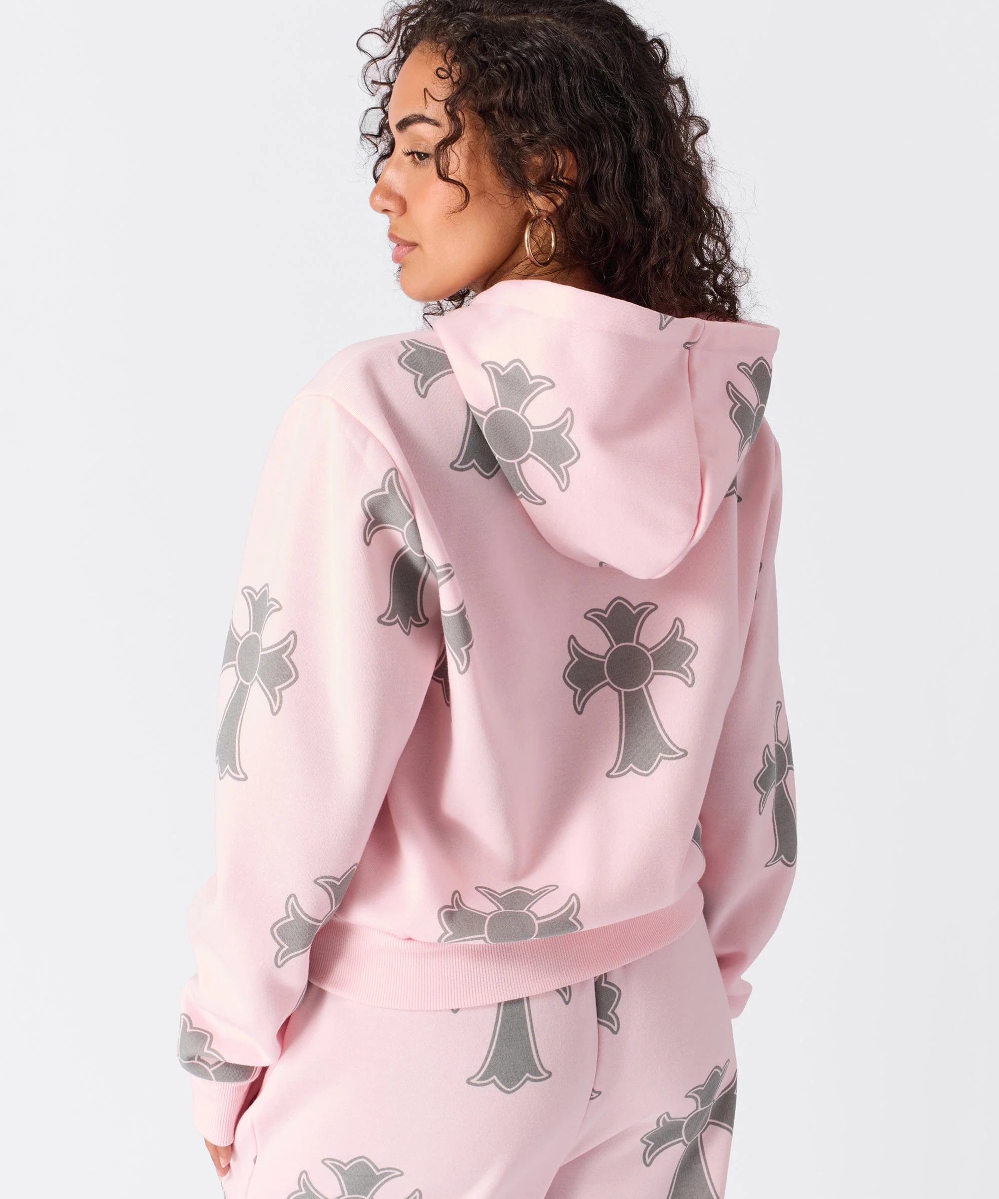 Women Bad Habits Rhinestones Cropped Hoodie - Pink - Image 11