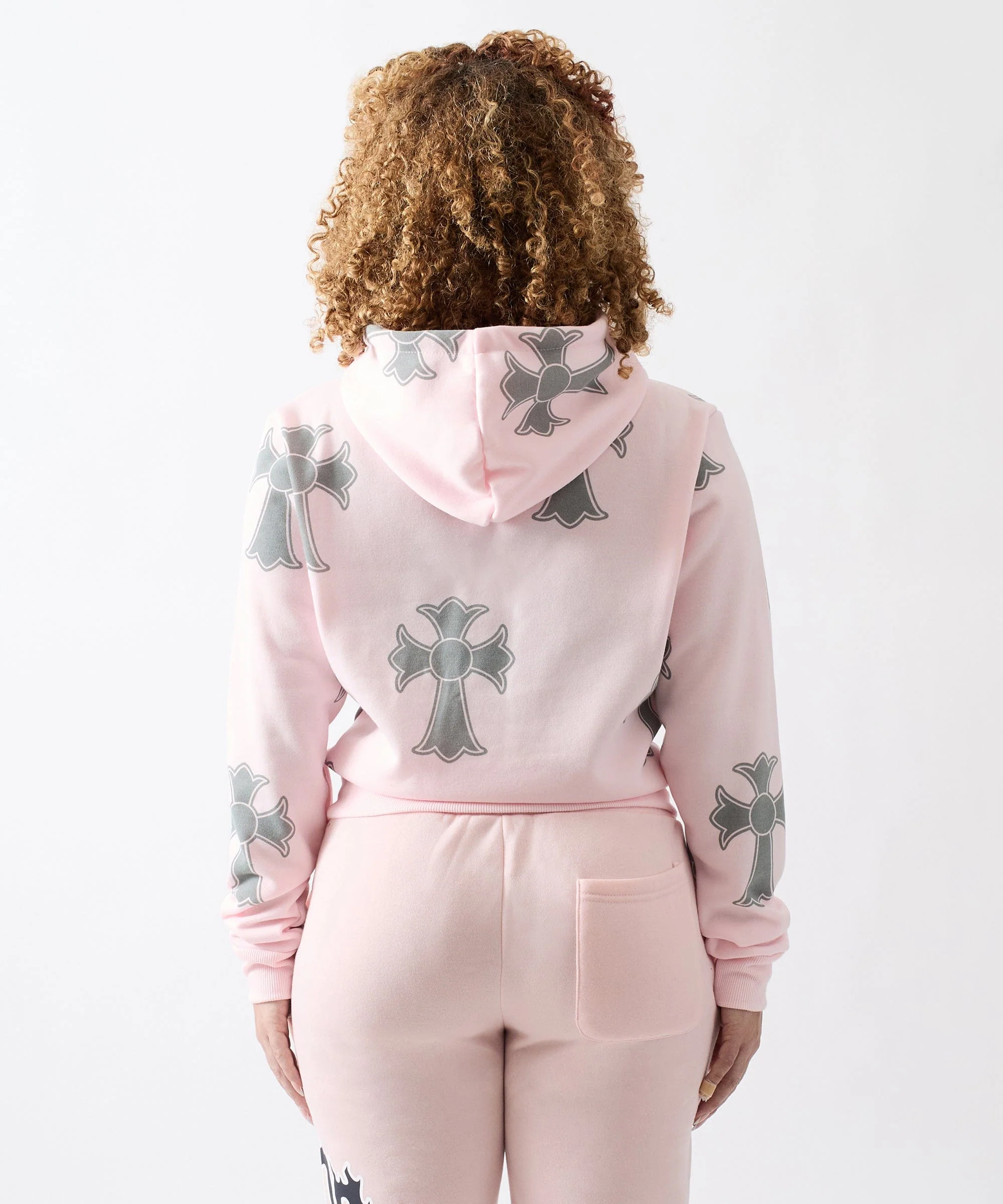 Women Bad Habits Rhinestones Cropped Hoodie - Pink - Image 4