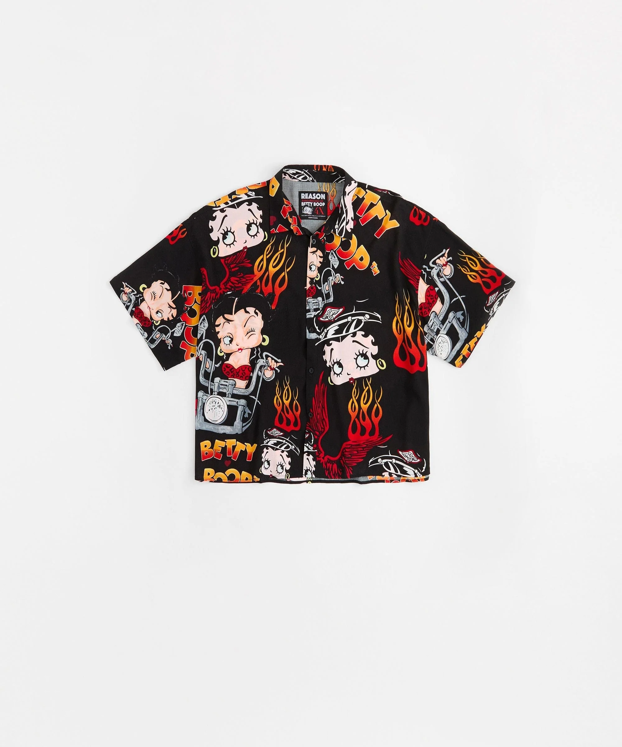 Women Biker Betty Boop Woven Shirt - Black