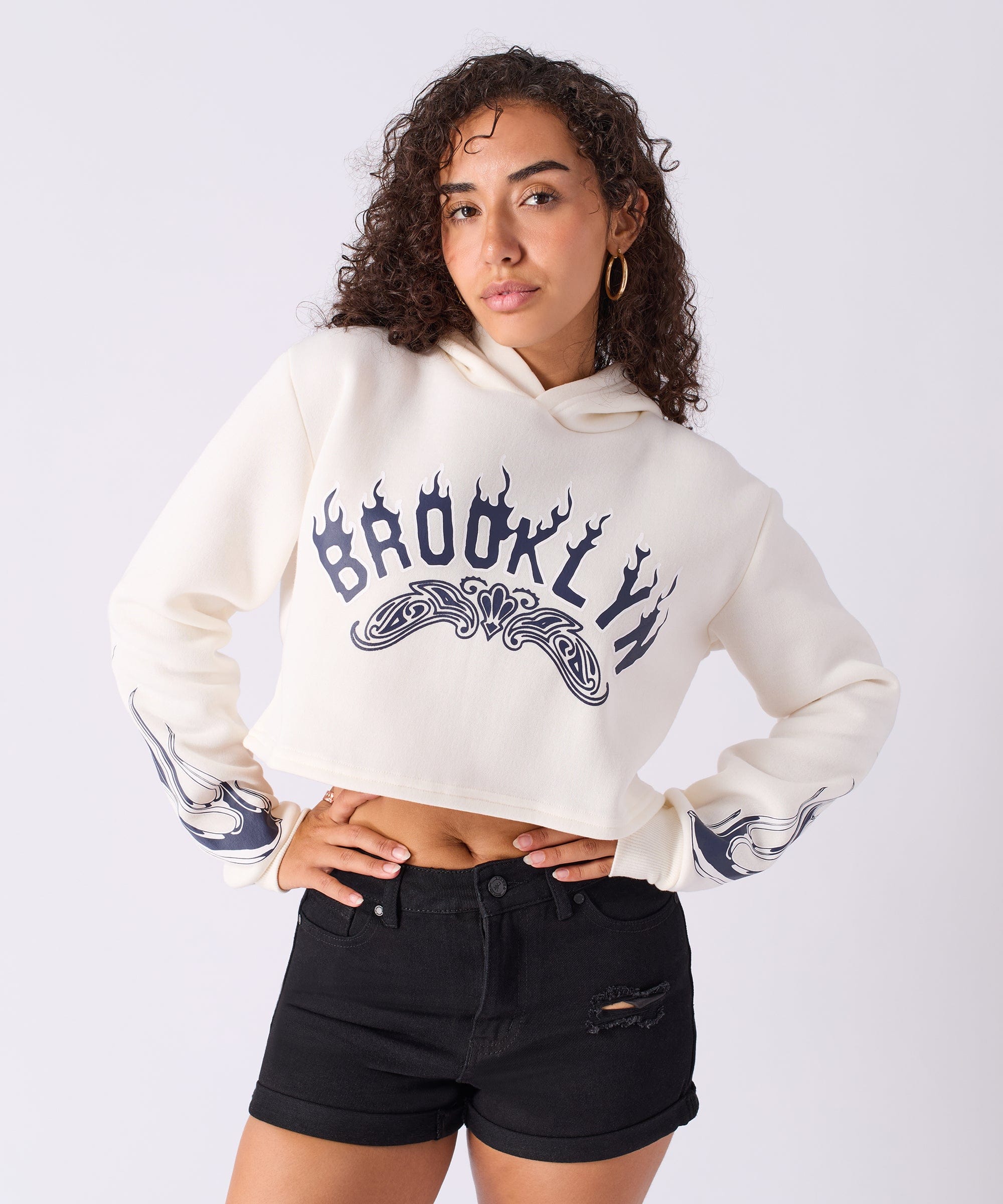 Women Brooklyn Cropped Hoodie - Cream - Image 3