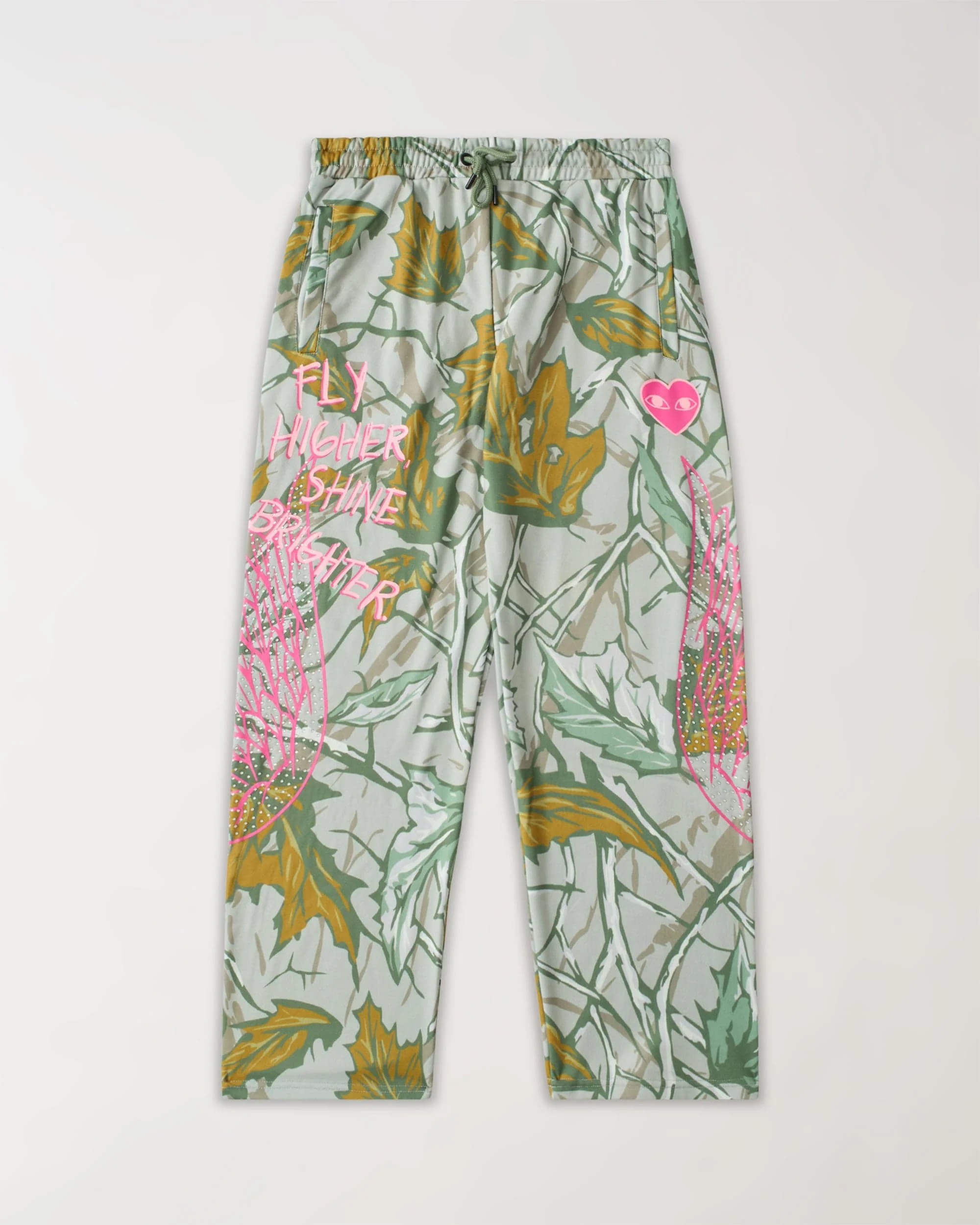 Women Fly High Rhinestone Fleece Pants - Olive Green - Image 2