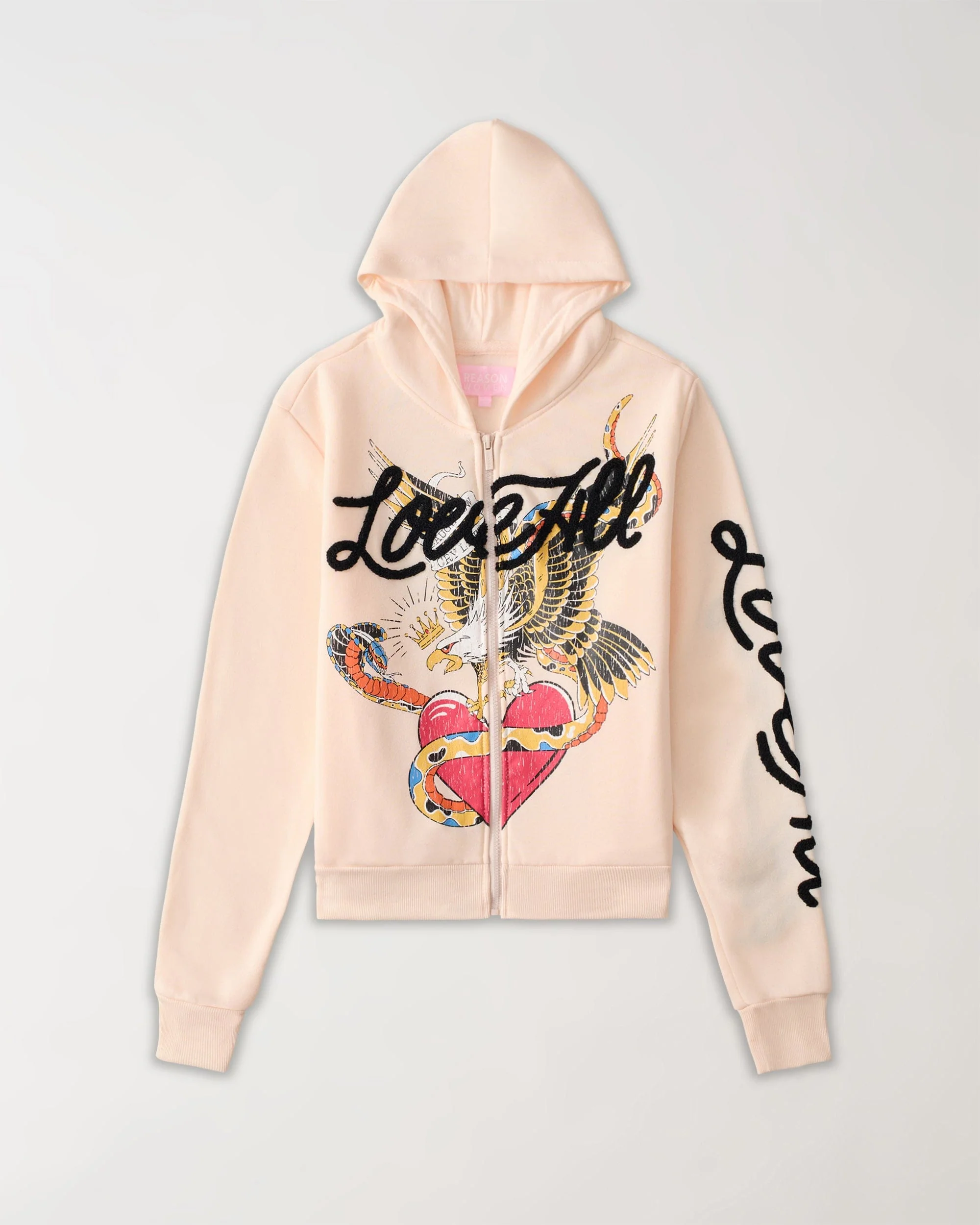 Women Love All Embroidered Cropped Hoodie - Pink