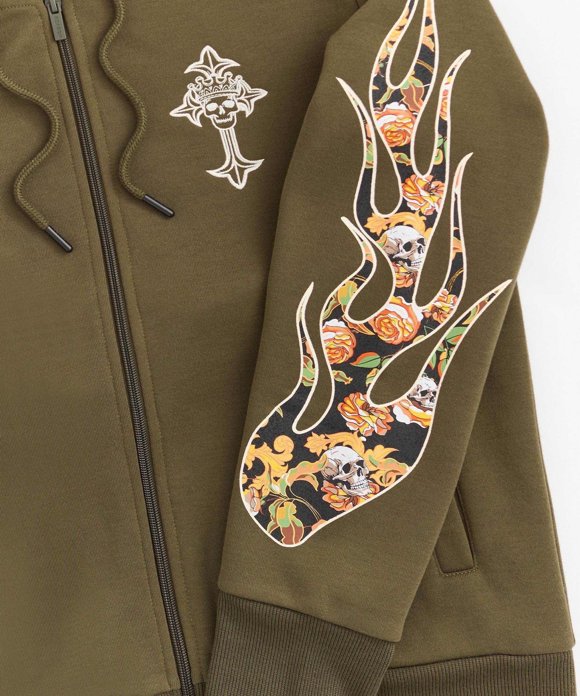 Women Olive Bad Habits Flame Hoodie - Olive Green - Image 3