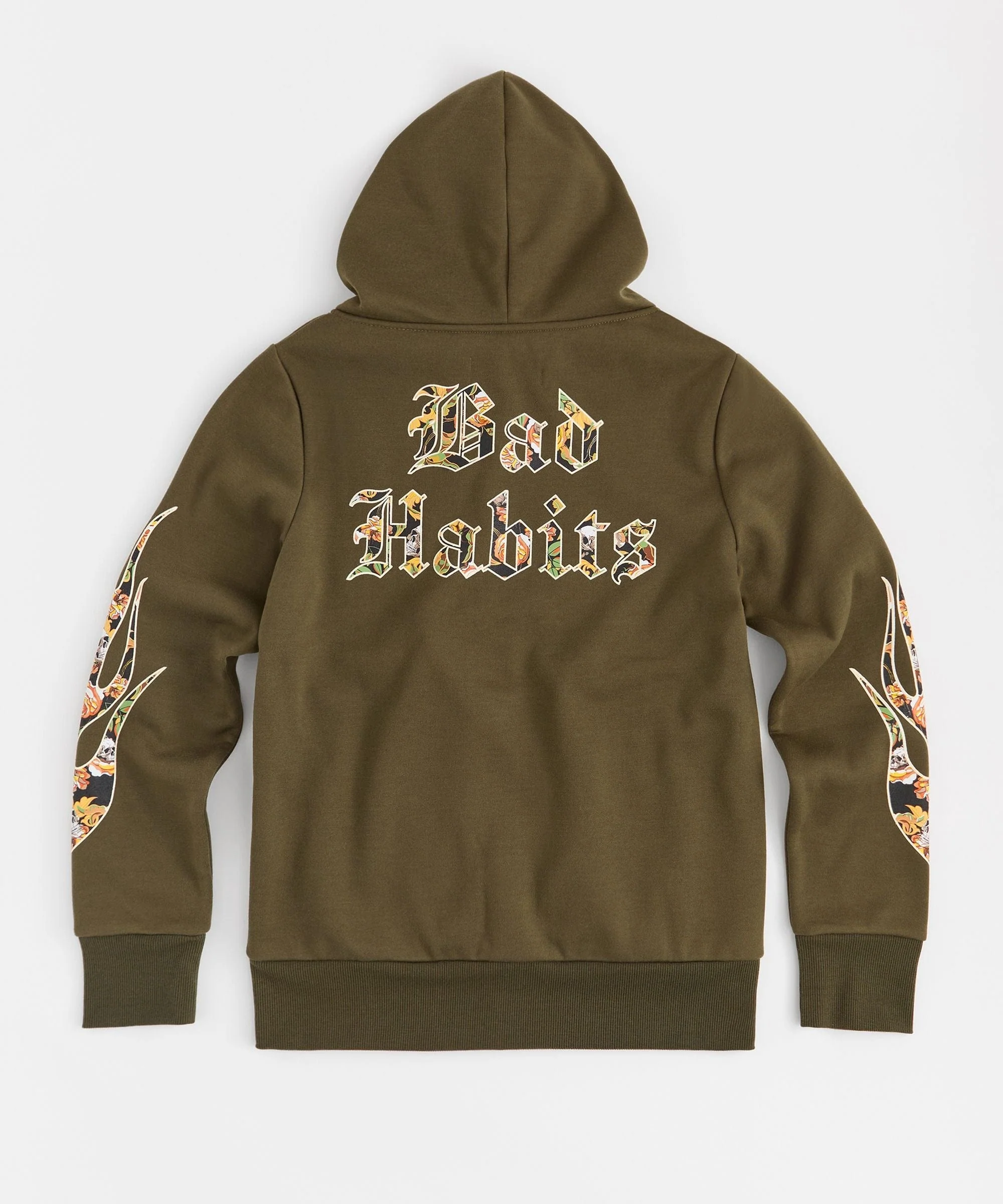 Women Olive Bad Habits Flame Hoodie - Olive Green - Image 4